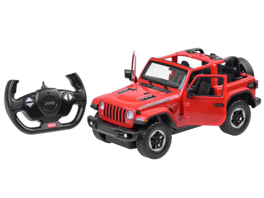 Nuotoliniu būdu valdomas automobilis Jeep Wrangler Rubicon, raudonas