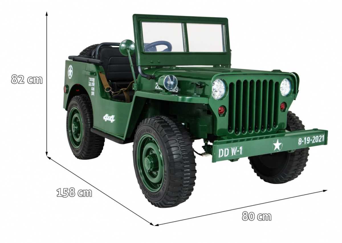 Vaikiškas trivietis elektromobilis Retro Military 4x4, žalias