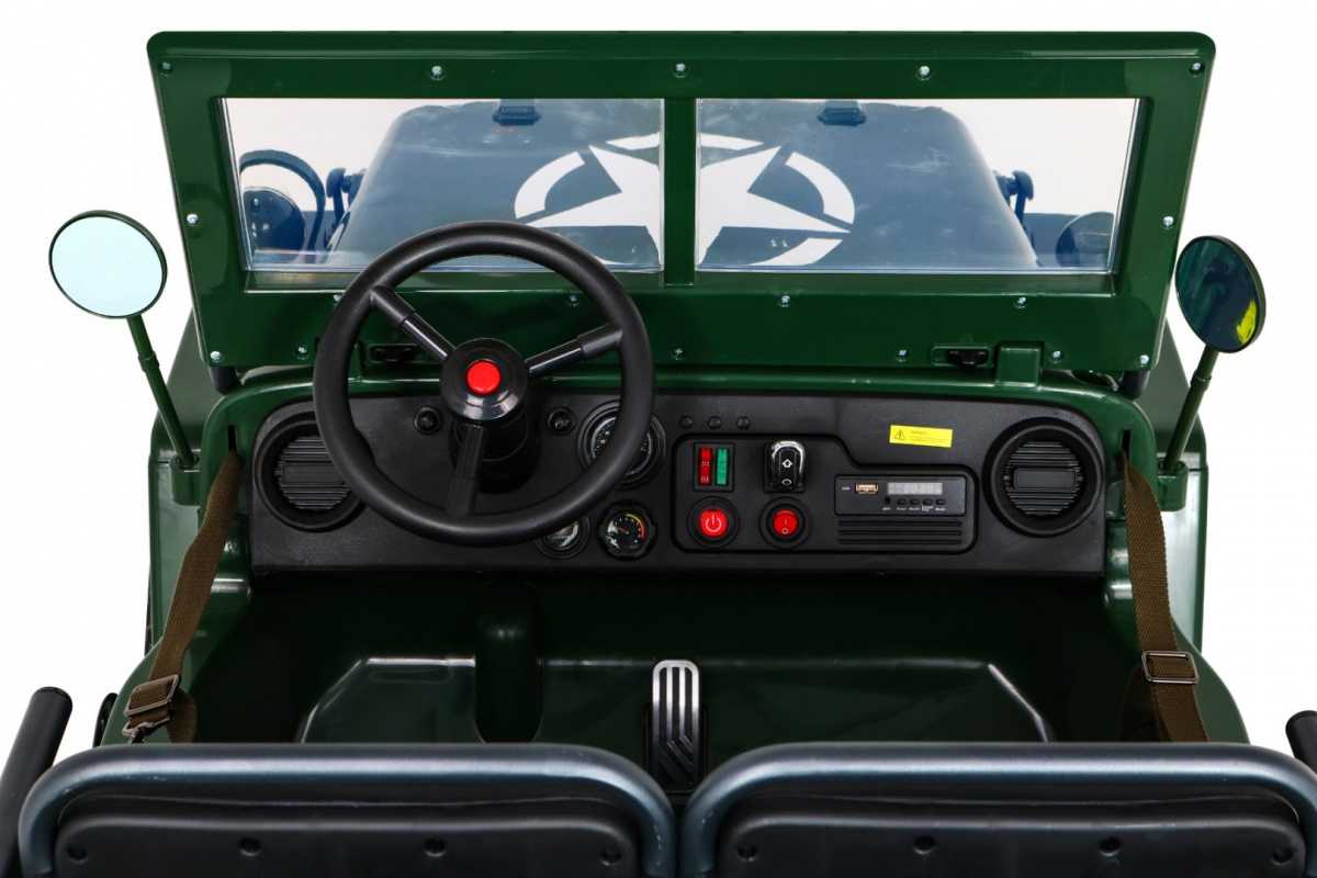 Vaikiškas trivietis elektromobilis Retro Military 4x4, žalias