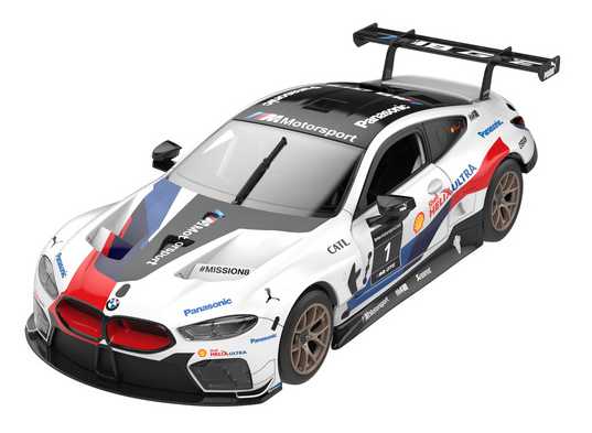 Nuotoliniu būdu valdomas automobilis BMW M8 GTE, 1:18, baltas