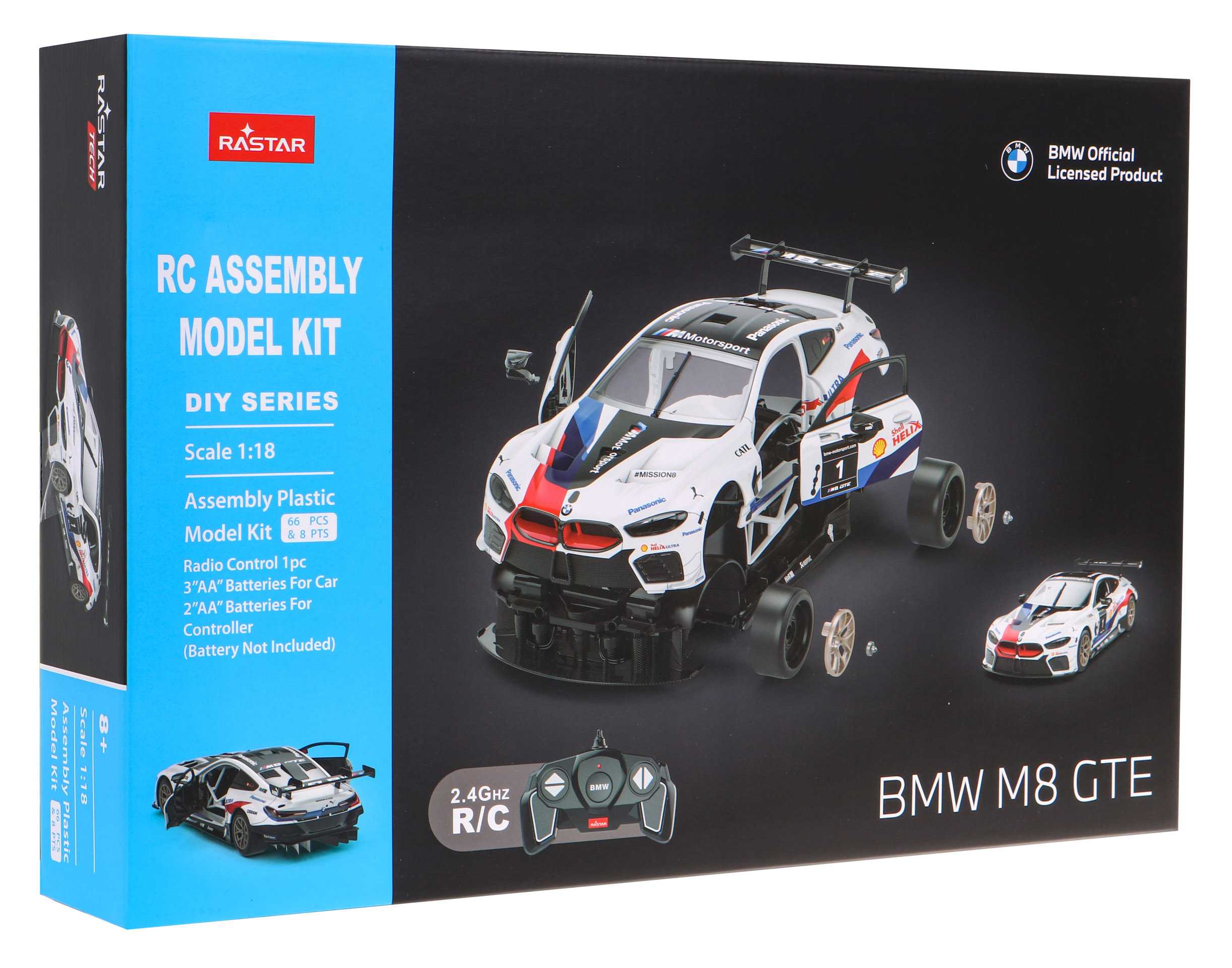 Nuotoliniu būdu valdomas automobilis BMW M8 GTE, 1:18, baltas