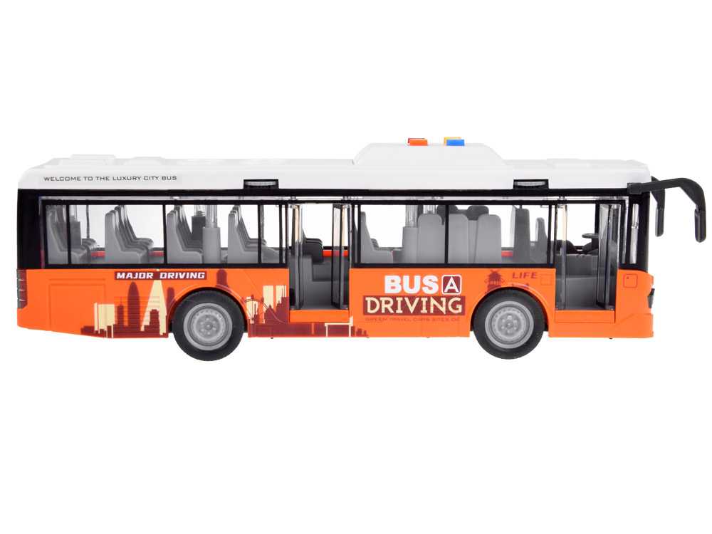 Didelis autobusas su garso ir šviesos efektais, oranžinis