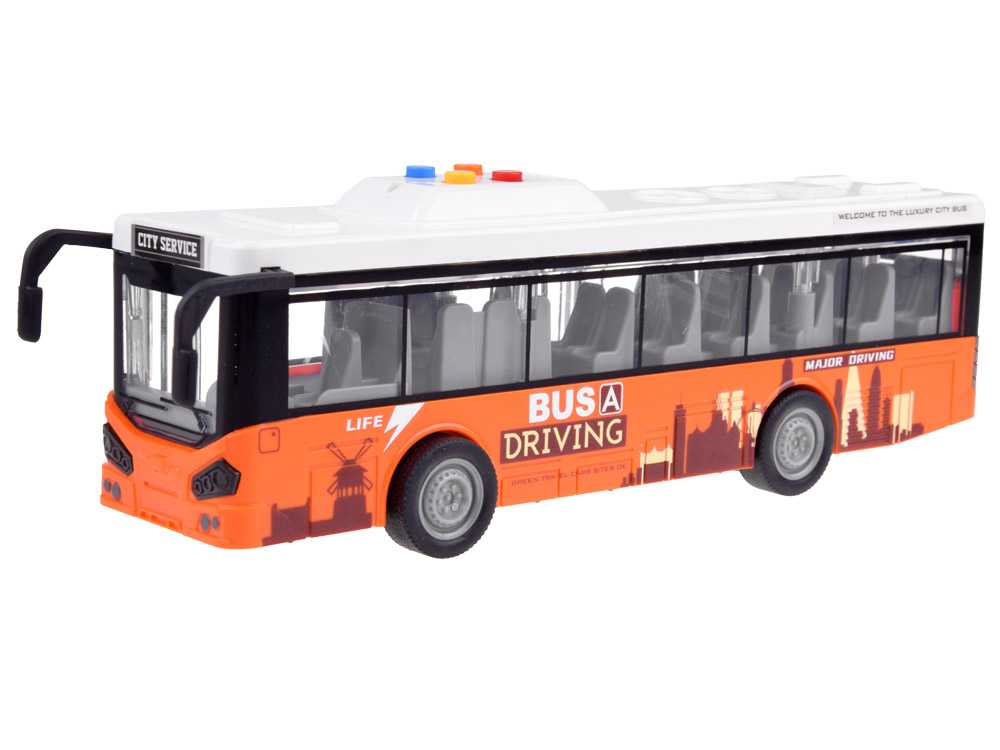 Didelis autobusas su garso ir šviesos efektais, oranžinis