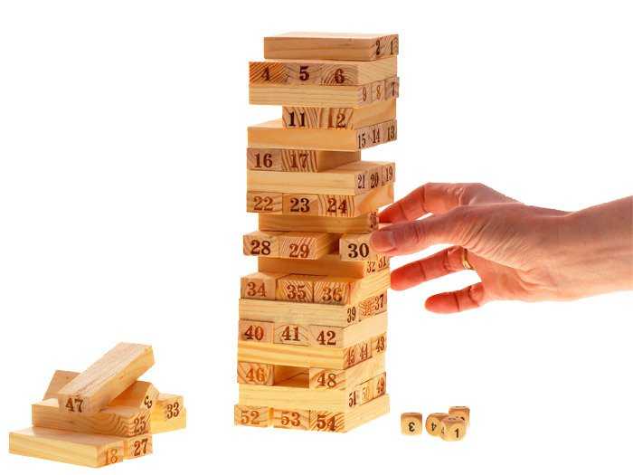 Medinis kaladėlių bokštas - Jenga, 54 dalių