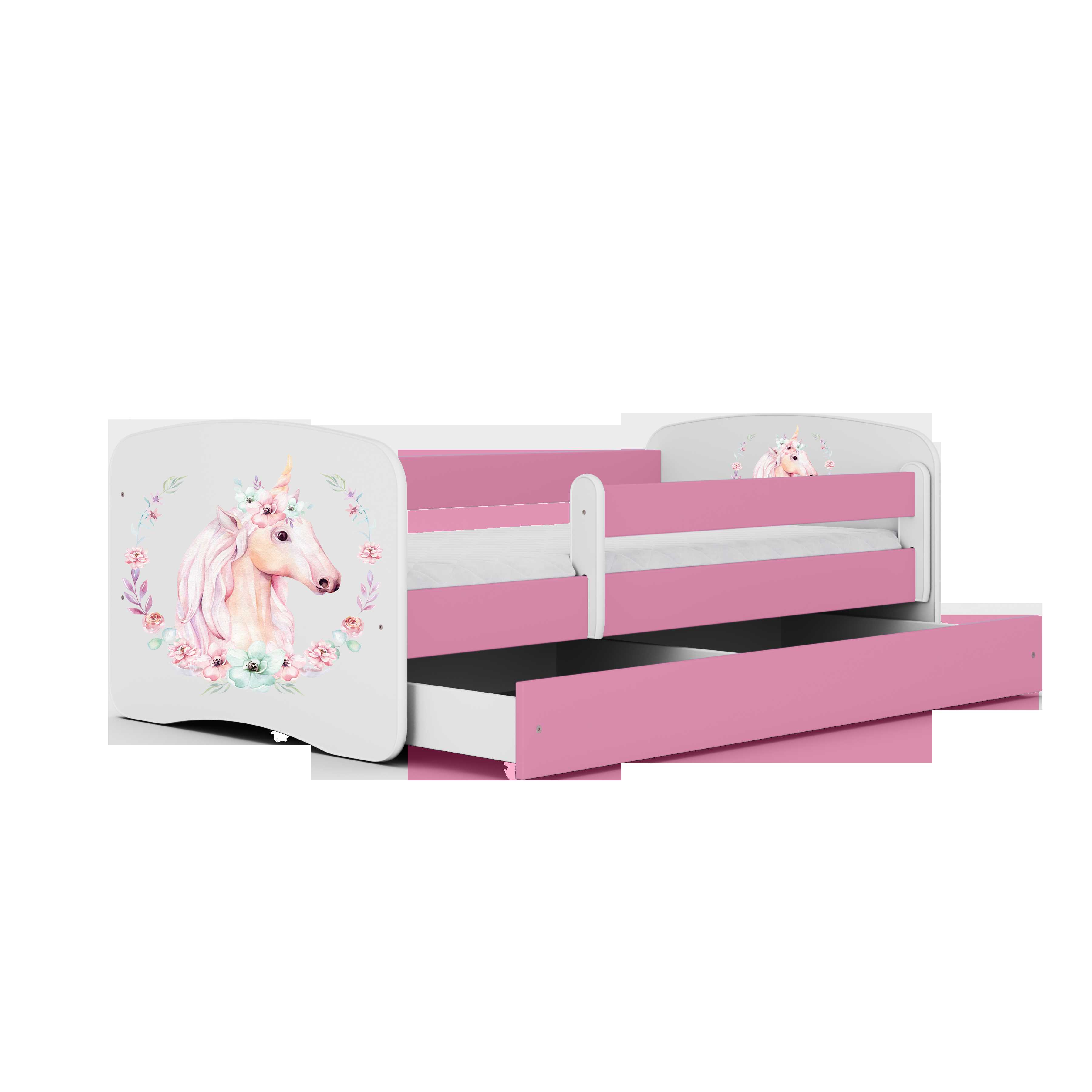 Lova Babydreams - Vienaragis, rožinė, 180x80, su stalčiumi