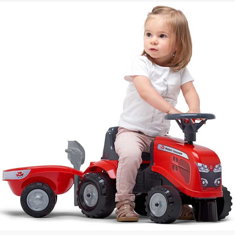 Paspiriamas traktorius su priekaba - Baby Massey Ferguson, raudonas 			