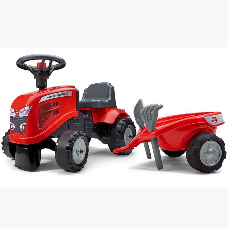 Paspiriamas traktorius su priekaba - Baby Massey Ferguson, raudonas 			