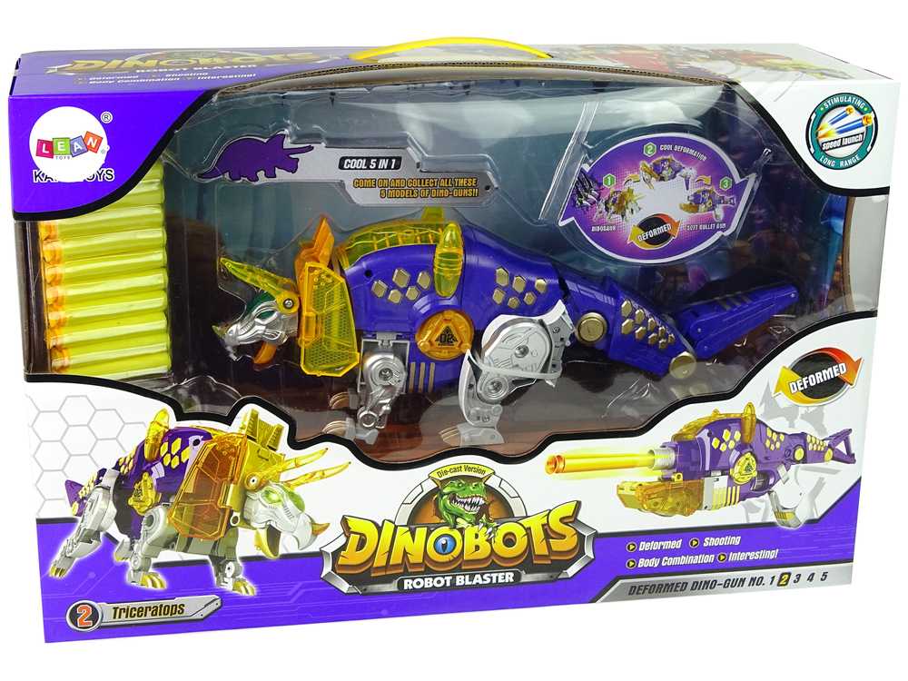 Žaislinis ginklas su taikiniu ir šoviniais - Dinobots, violetinis