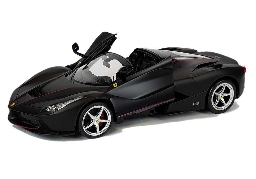 R/C Ferrari Aperta Rastar 1:14 nuotolinio valdymo pulteliu valdomas automobilis, juodos spalvos.