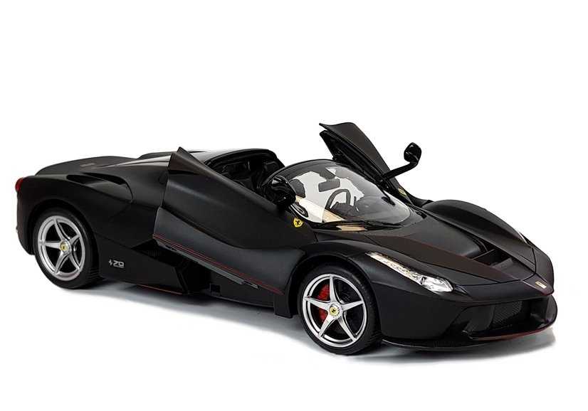 R/C Ferrari Aperta Rastar 1:14 nuotolinio valdymo pulteliu valdomas automobilis, juodos spalvos.