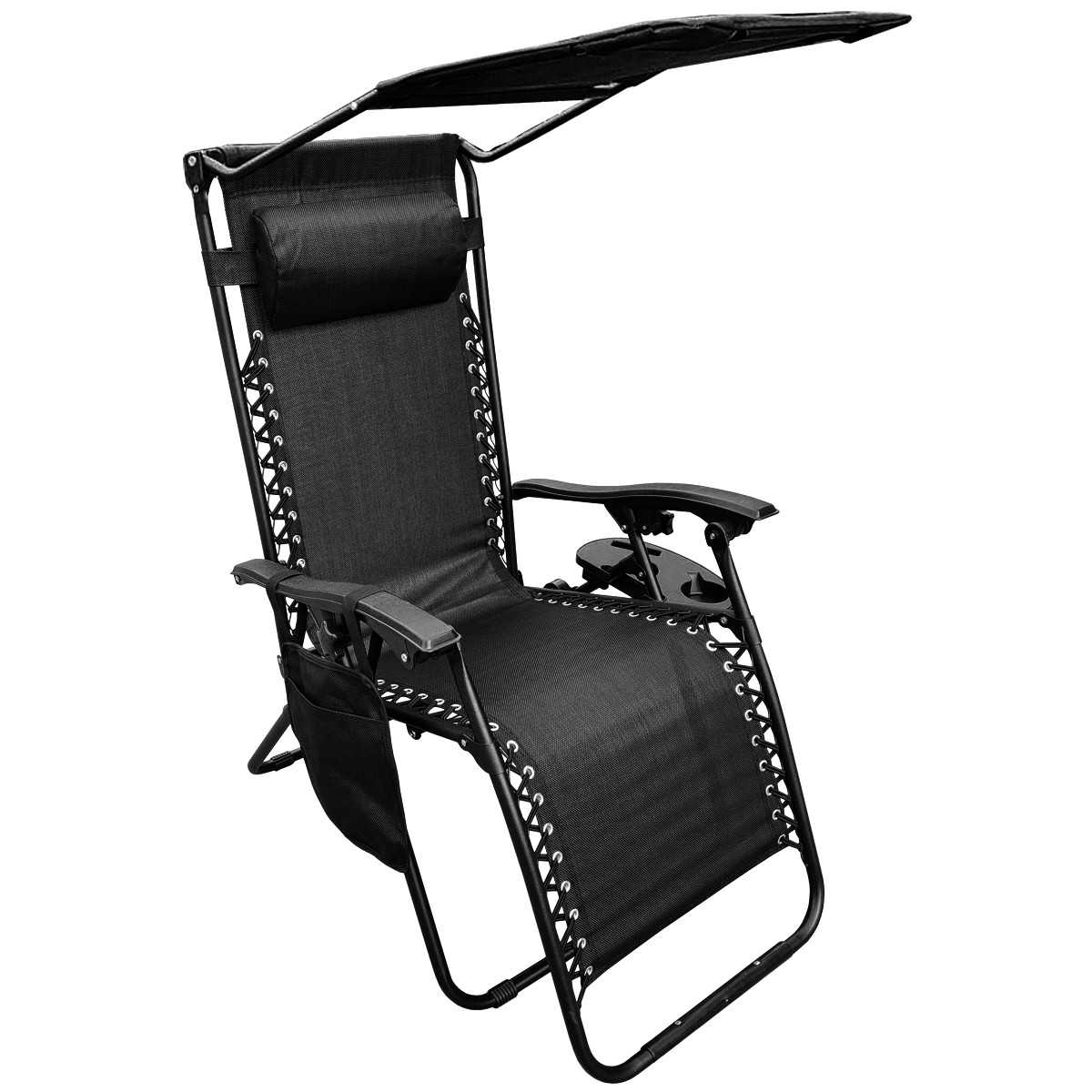 Turistinė kėde su stogeliu nuo saulės, juoda