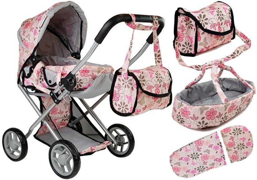 Lėlių vežimėlis Alice Doll Pram, gėlėtas